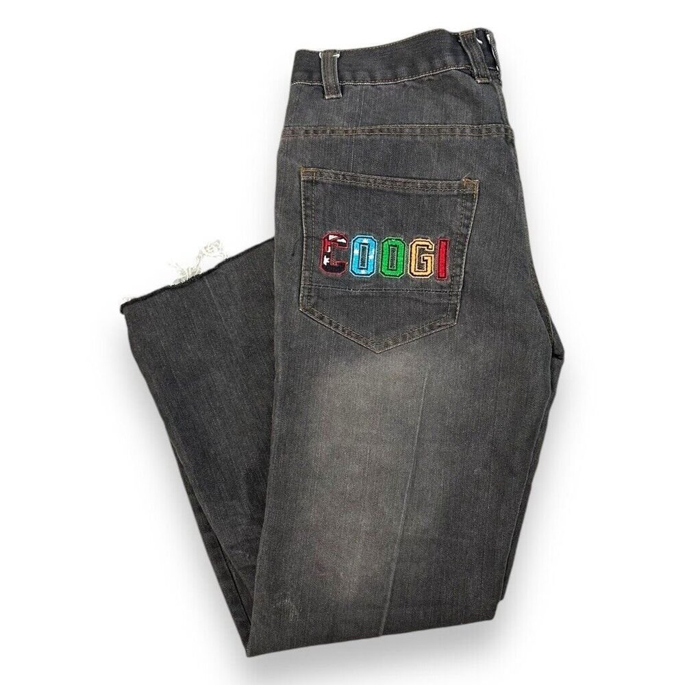 Vintage Coogi Embroidered Spellout Dark Baggy Denim Pants Size 32